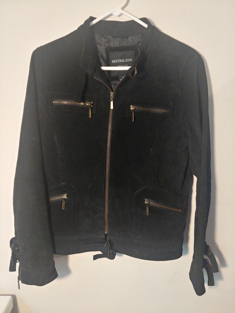 Neutral Zone Leather Suede Jacket Buckle Accents Black Fully Lined Medium